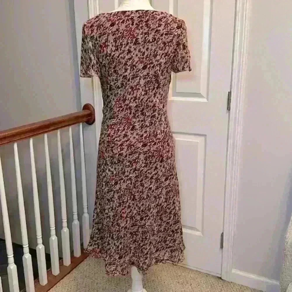 Shomi Vintage 100% Silk V-Neck Asymmetrical MultiColored Dress Women’s Size 10 - Picture 5 of 12